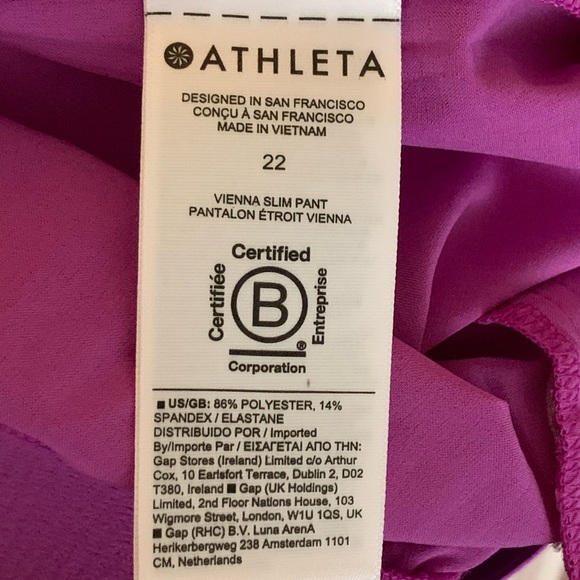 NWT ATHLETA Vienna Slim Pant. Great Saturated Bright Medium Purple. Size 22. - Picture 9 of 11